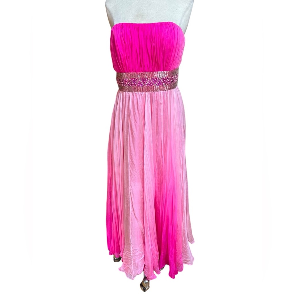Sherri Hill 100% Silk Beaded Strapless Flowy Maxi Prom/Party Dress